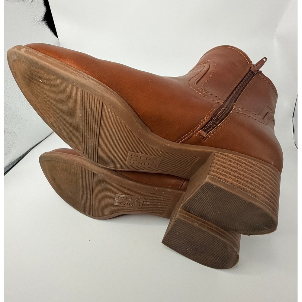Naturalizer Kelby Cognac Brown Ankle Boots Western Stitch Block Heel Womens 8.5M - Picture 7 of 8